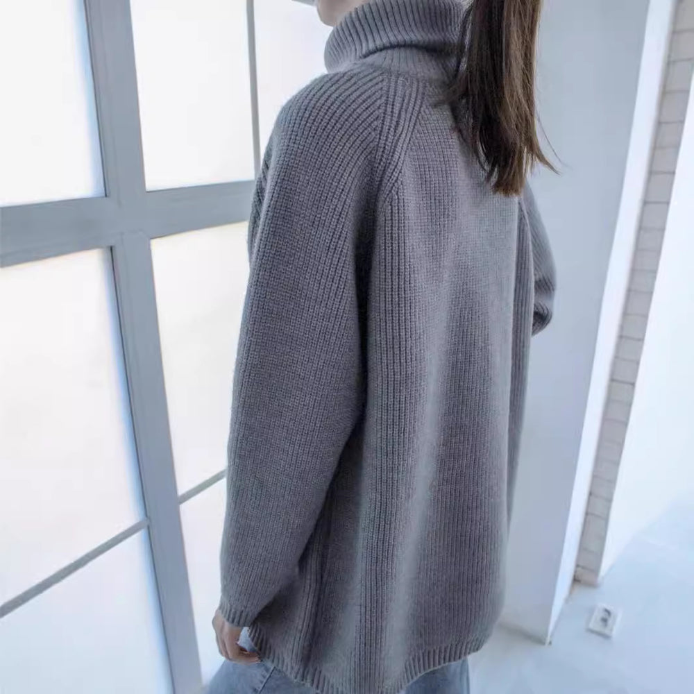 Damen kuscheliger Strickpullover mit asymmetrischem Reißverschluss Fudus