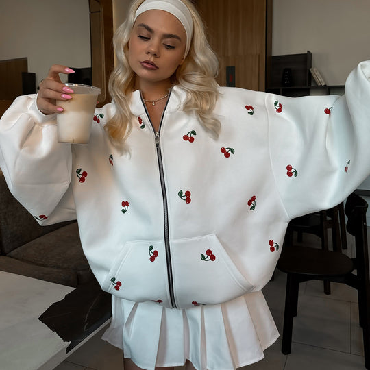 Damen Kapuzenjacke mit einzigartigem Kirschdesign und oversized Schnitt Fudus