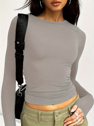 Damen Langarm-Top mit elegantem Schnitt und angeschnittenen Ärmeln Fudus