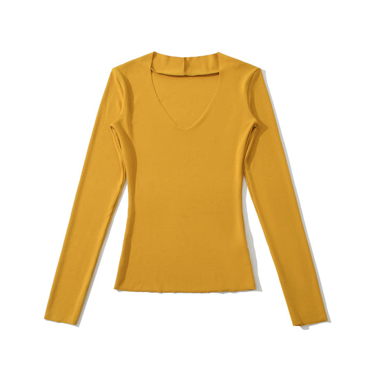Damen langärmliges Oberteil mit V-Ausschnitt und engem Schnitt Fudus