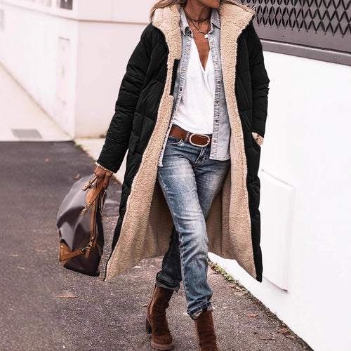 Damen Langer gesteppter Wintermantel mit kuscheligem Innenfutter Fudus