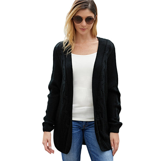 Damen Grobstrickcardigan mit Zopfmuster und lässigem Schnitt Fudus