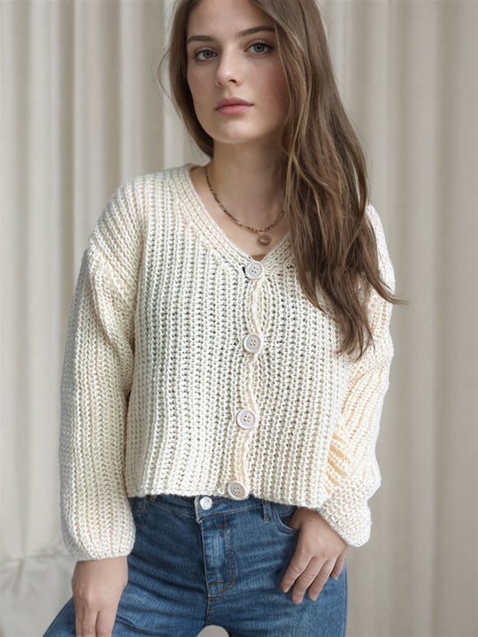 Damen Grobstrickjacke mit modischen Knopfdetails und lässigem Schnitt Fudus