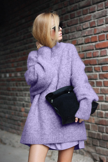 Damen Oversized Strickpullover mit hohem Kragen und extrem weichem Material Fudus
