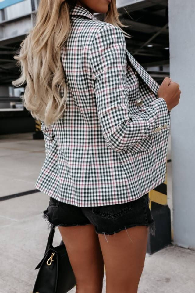 Damen Modischer Karierter Blazer Fudus