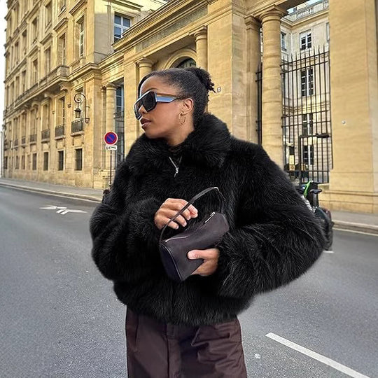 Damen Kuschelige Oversized Kunstfelljacke Fudus