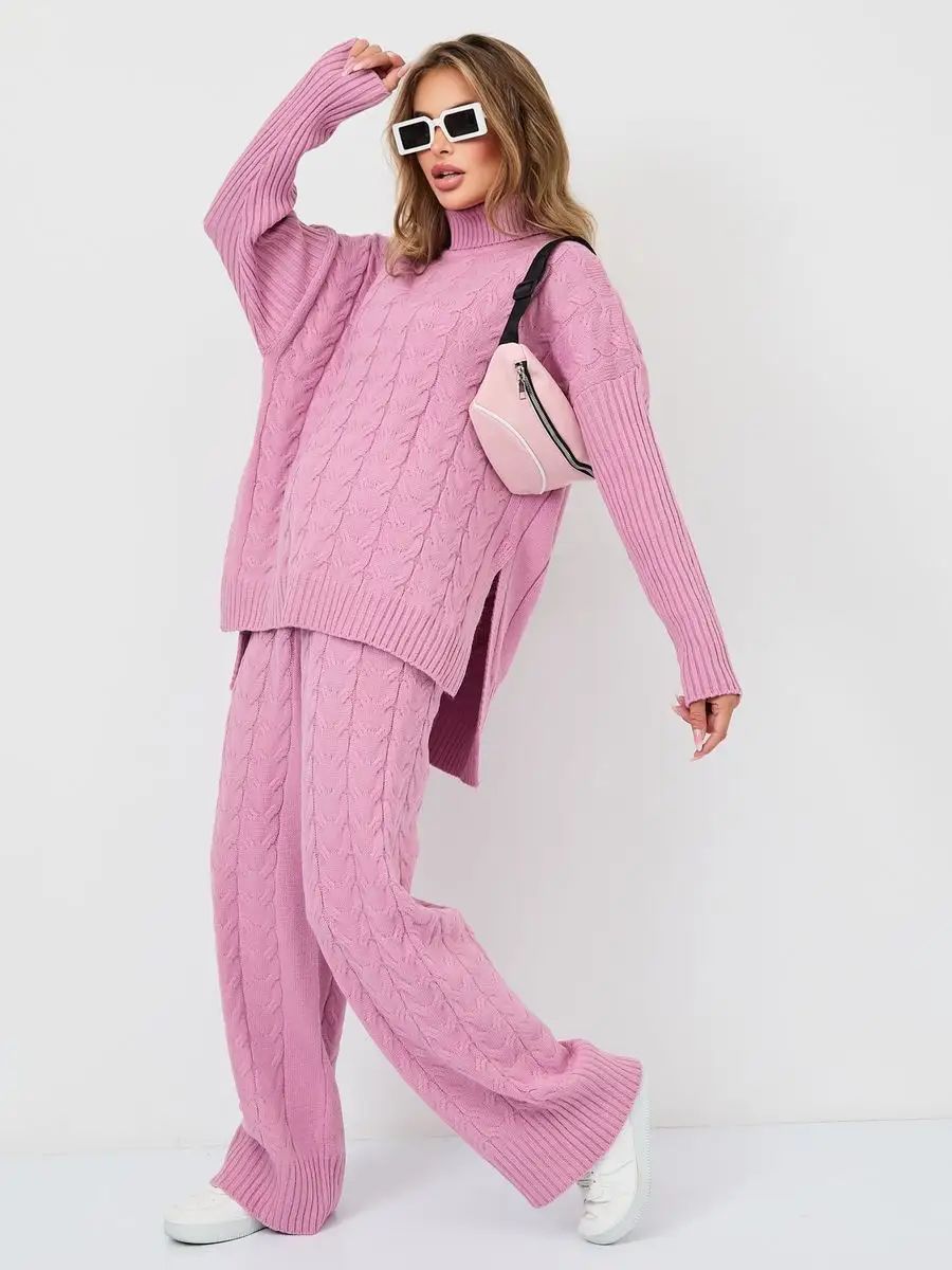 Damen Grobstrickpullover mit hohem Kragen Fudus