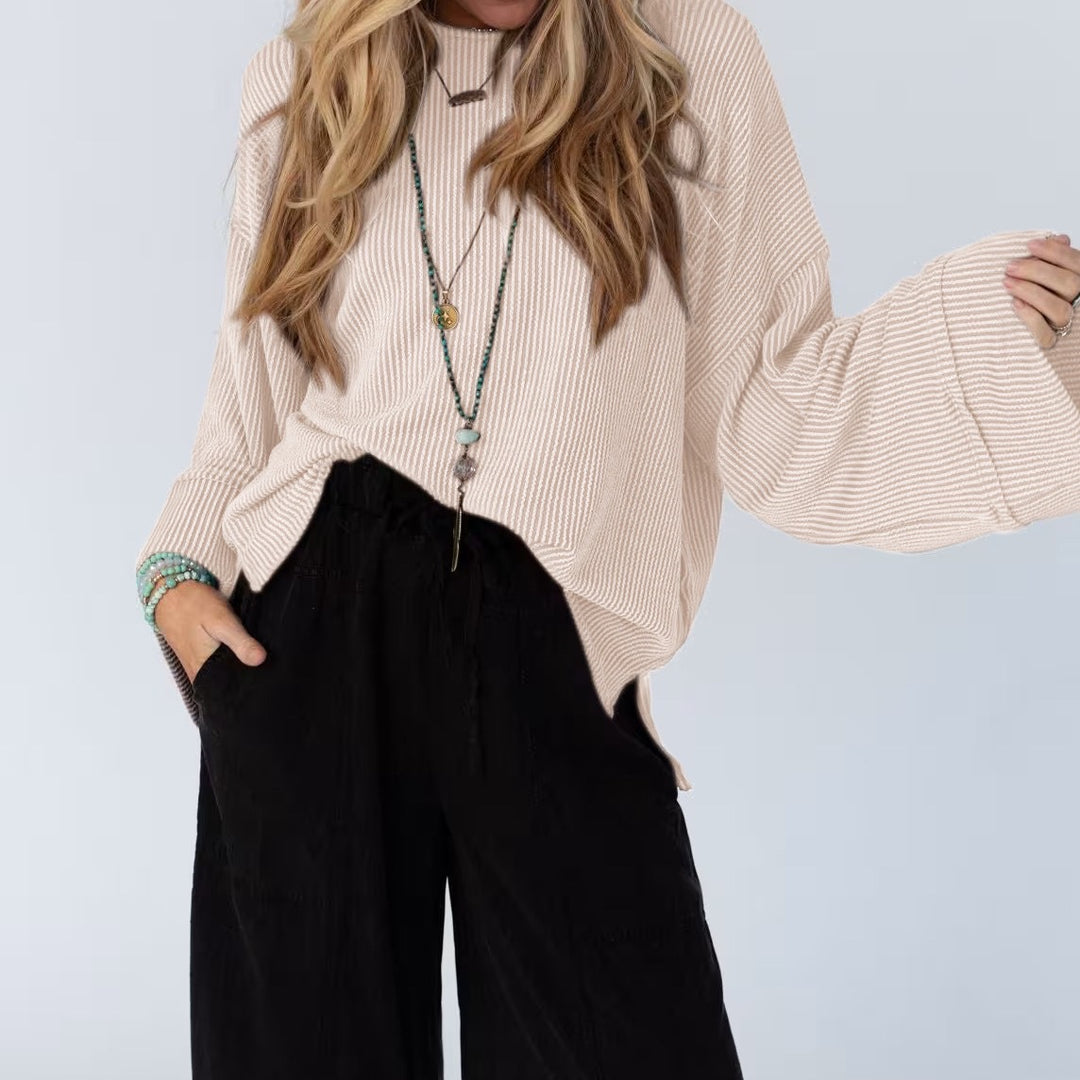 Damen kuscheliger Strickpullover mit weiten Ärmeln und Rippstruktur Fudus