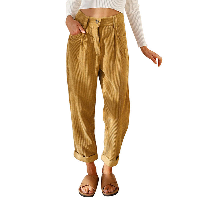 Damen Hochtaillierte Chino-Hose mit Falten Fudus
