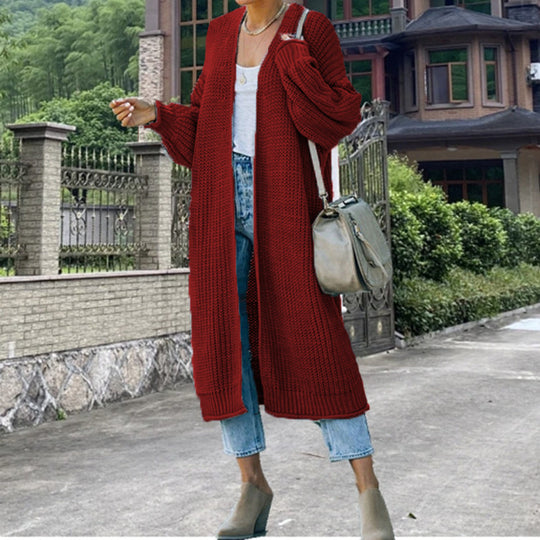 Damen Grobstrick-Longcardigan mit modernem Schnitt und lässigem Design Fudus