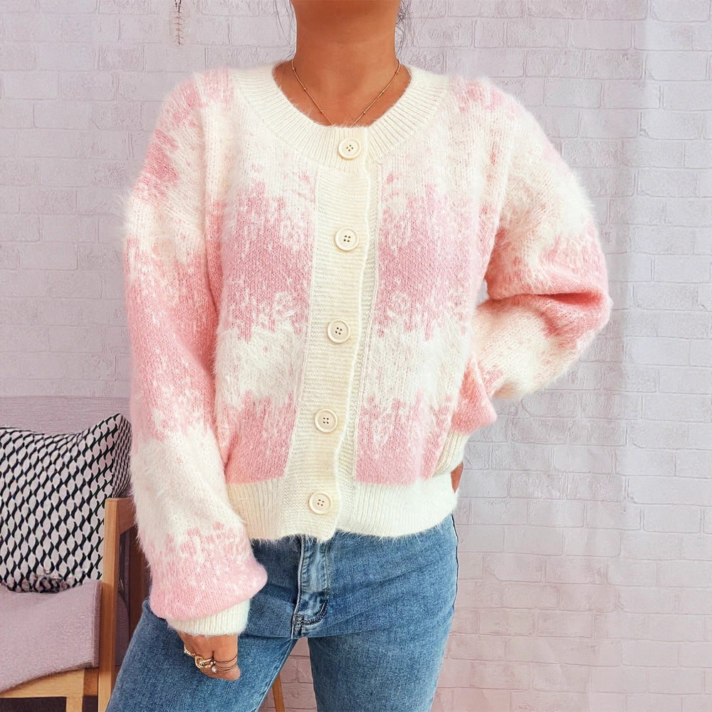 Damen kuschelige Strickjacke mit modischem Knopfdesign und weichem Material Fudus