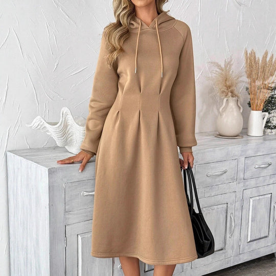 Damen Kapuzenkleid mit eleganter Faltenstruktur und praktischem Taschendesign Fudus