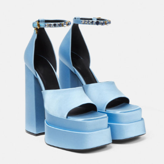 Damen High-Platform Open-Toe Sandalen mit Verziertem Knöchelriemen