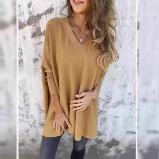 Damen V-Ausschnitt Oversized Pullover Fudus