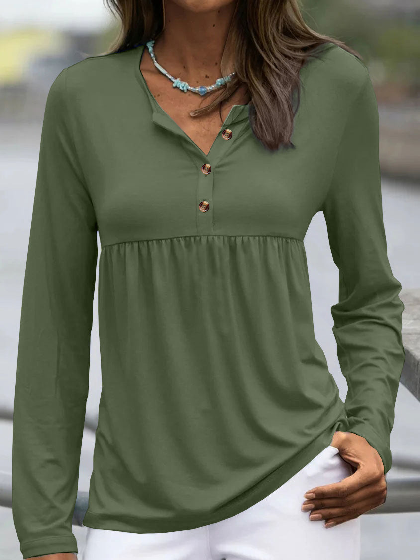 Damen Langarmshirt mit Knopfdetails und figurbetontem Schnitt Fudus