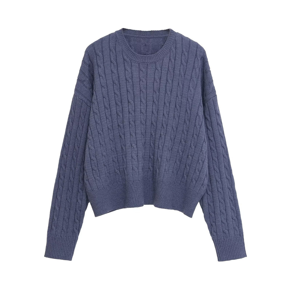 Damen Grobstrickpullover mit Zopfdesign und Rundhalsausschnitt Fudus