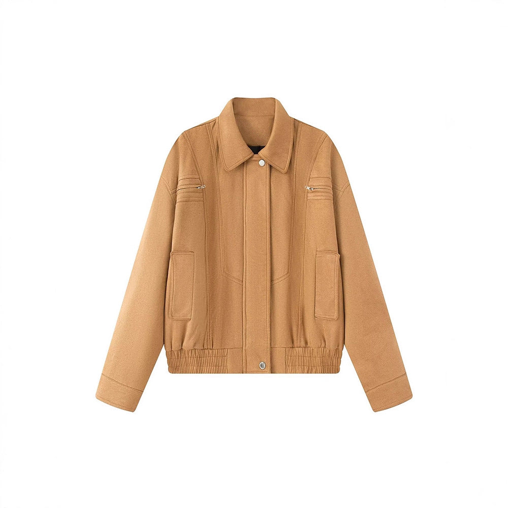 Damen lässige Freizeitjacke mit hohem Kragen und praktischen Taschen Fudus