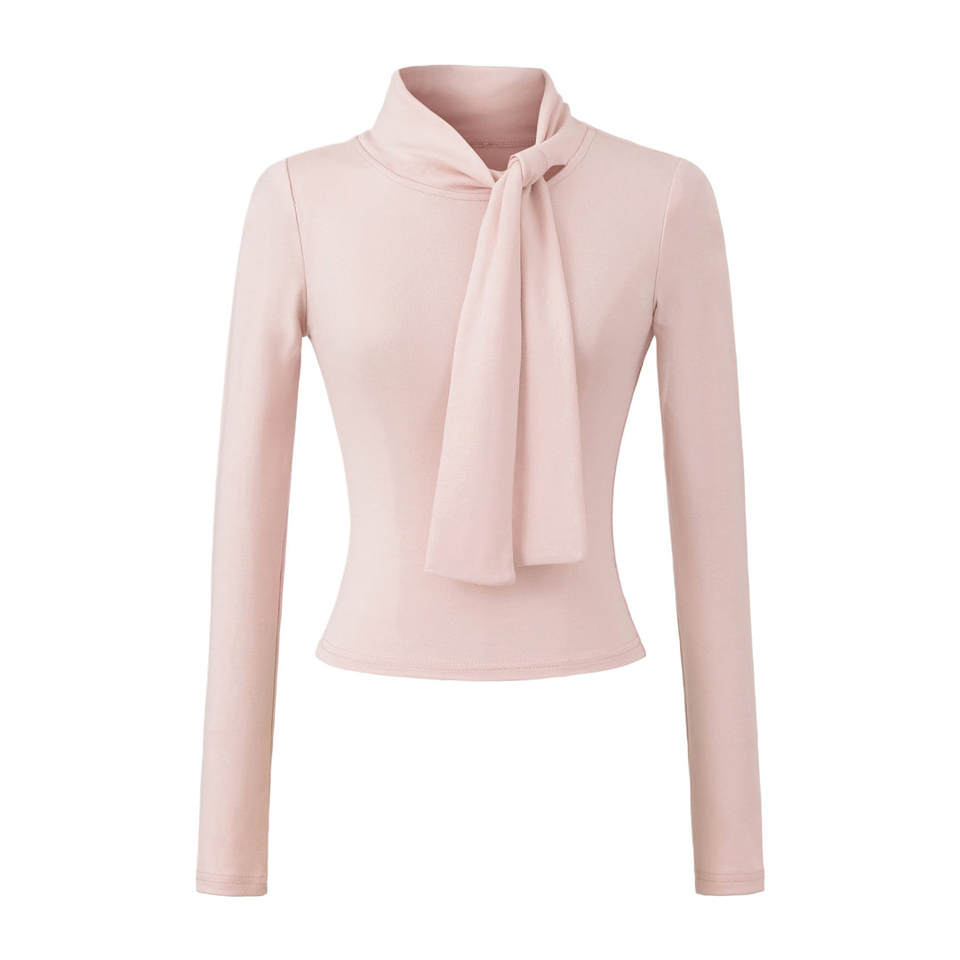 Damen Langarmshirt mit schickem Schlupfkragen und femininer Schleifenoptik Fudus