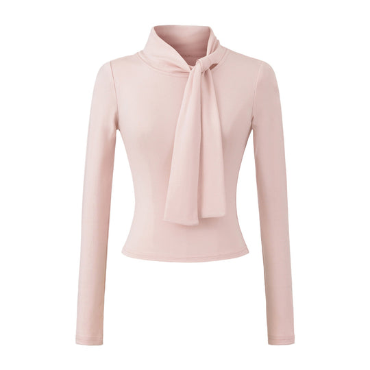 Damen Langarmshirt mit schickem Schlupfkragen und femininer Schleifenoptik Fudus