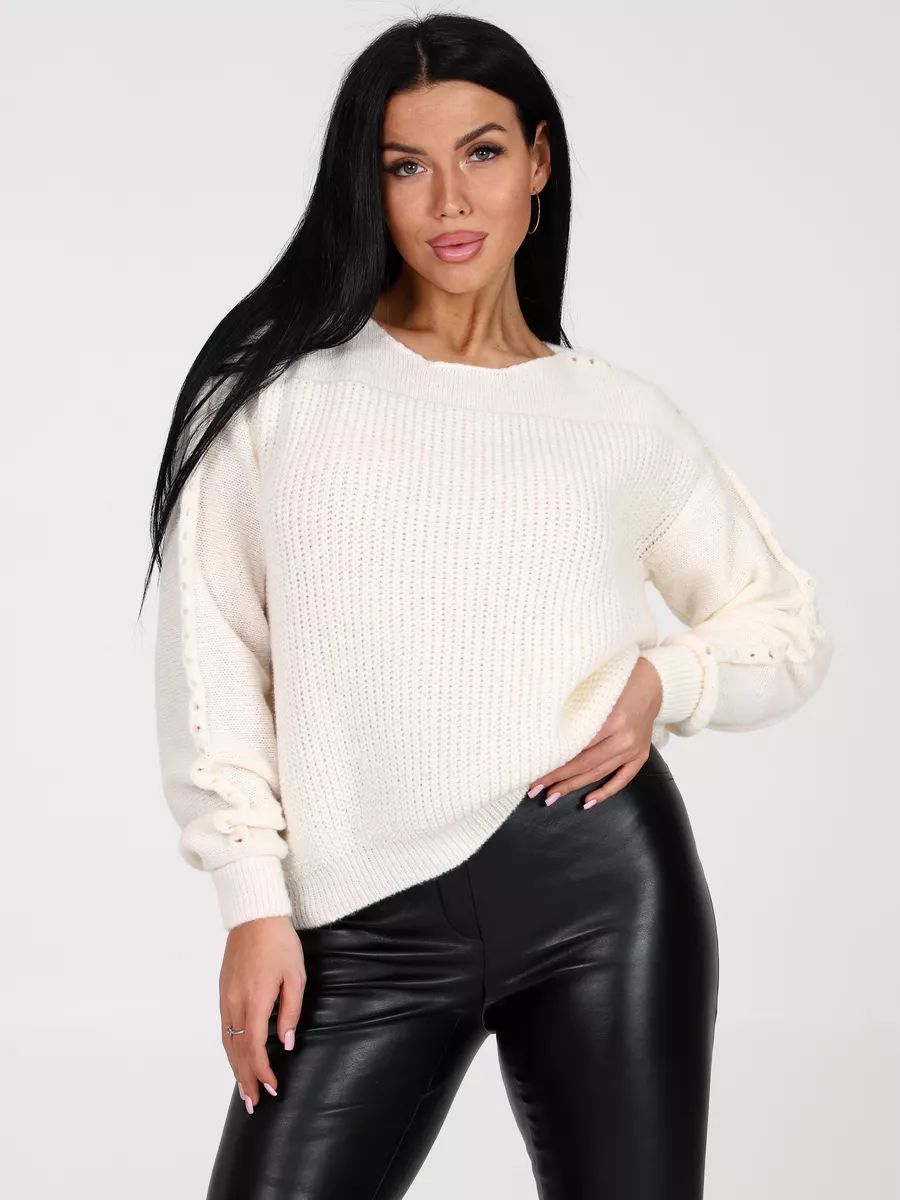 Damen Grobstrickpullover mit eleganten Knopfdetails Fudus
