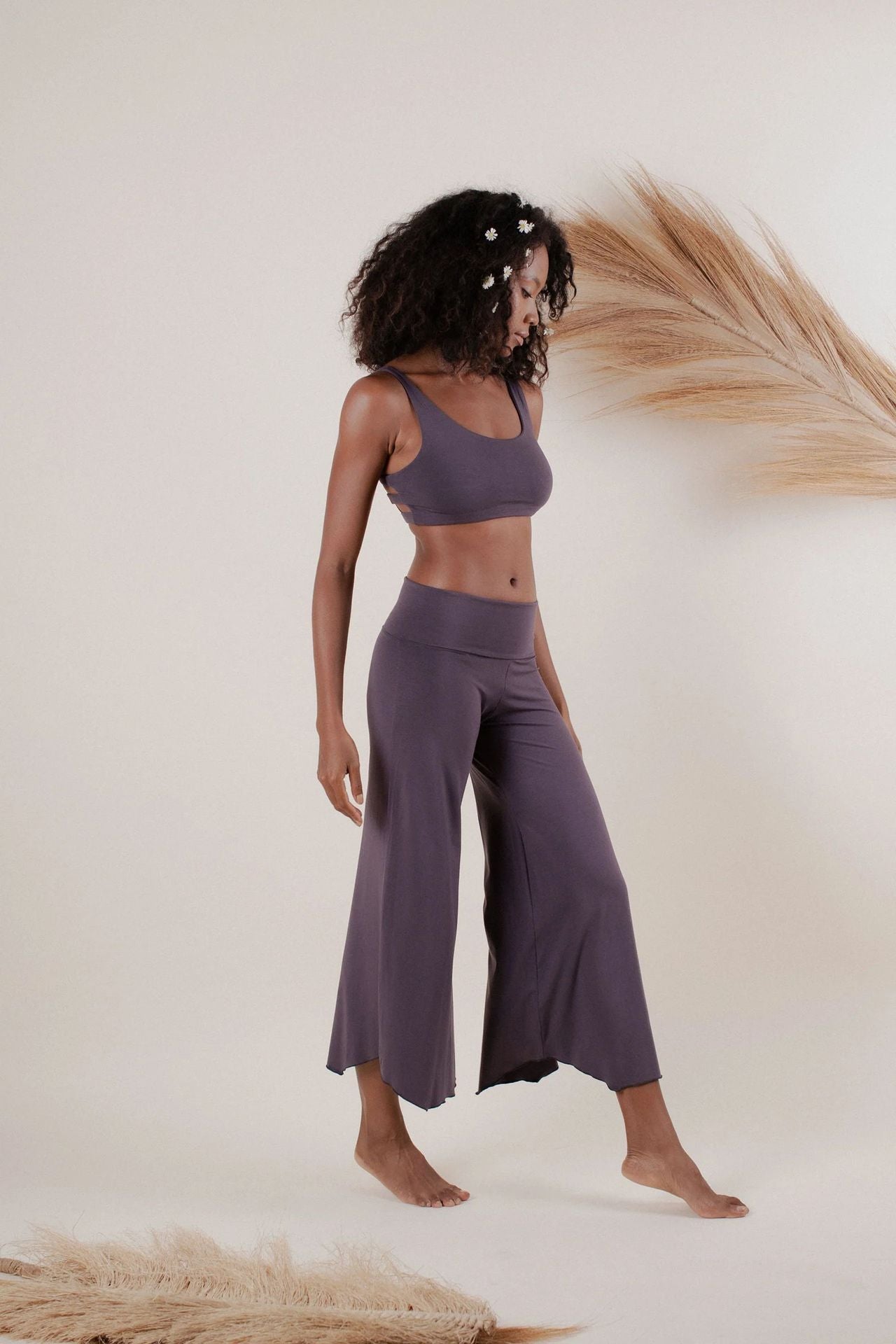 Damen Hose Jersey Weit Geschnitten Seitliche Taschen Elastischer Bund