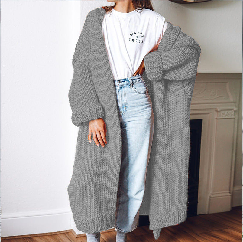 Damen Grobstrick-Longcardigan mit lässigem Schnitt und oversized Ärmeln Fudus