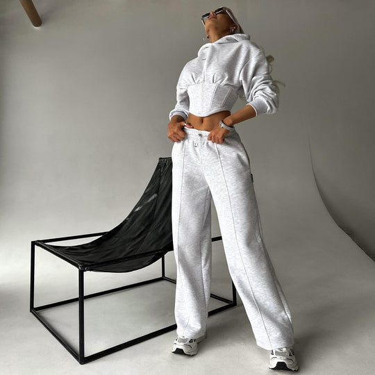 Damen modischer Cropped Hoodie mit Schnürung Fudus