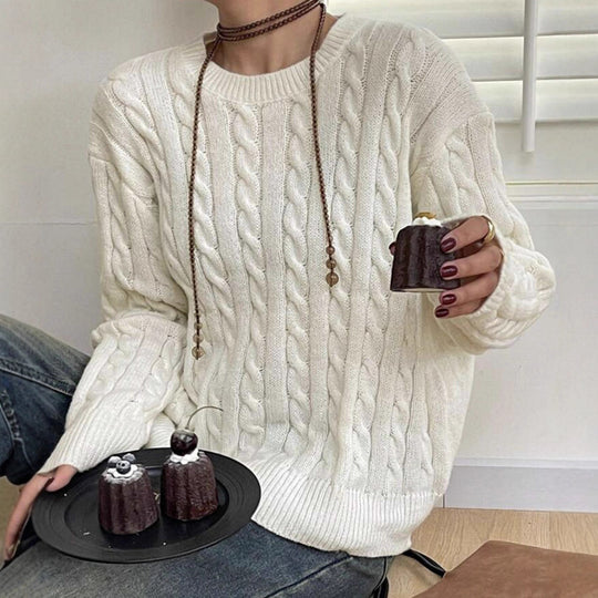 Damen Grobstrickpullover mit Zopfmuster Fudus