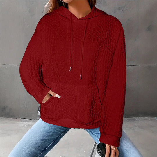 Damen Kuscheliger Strickpullover mit Kapuze und Details im Waffelmuster Fudus