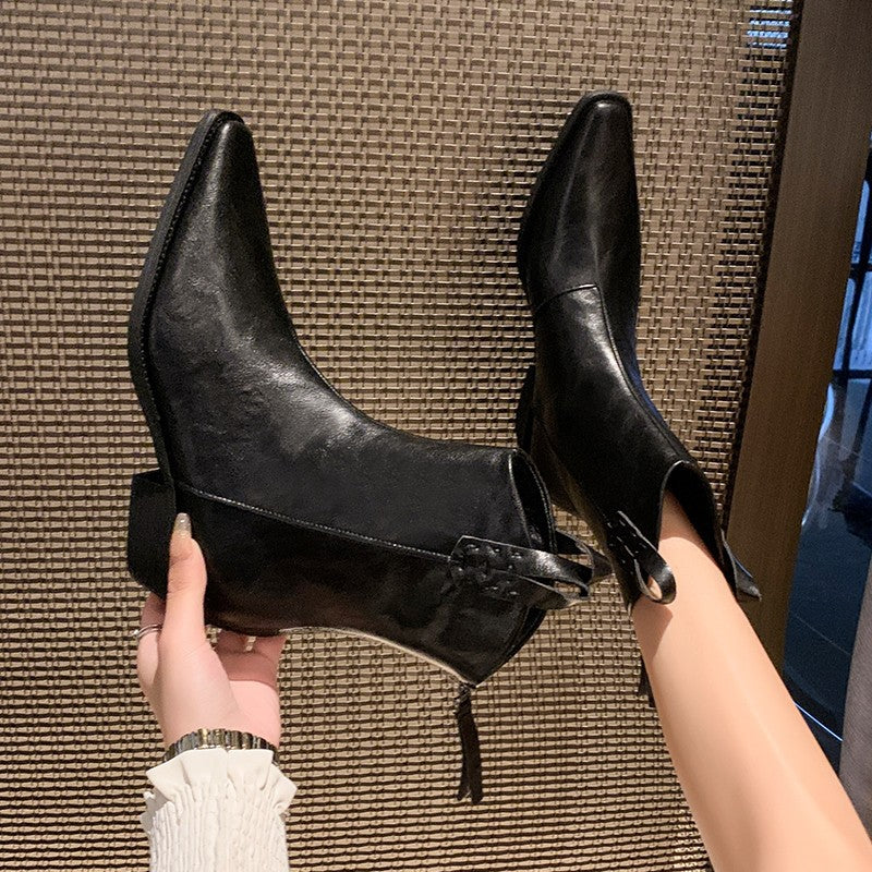 Fudus | Damen Elegante Chelsea Stiefeletten Mit Spitzem Zehen Design Und Robustem Blockabsatz