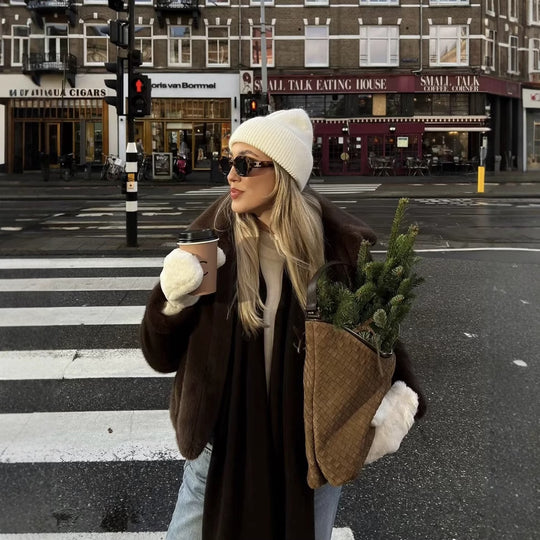 Damen Kunstfelljacke mit elegantem Stehkragen Fudus