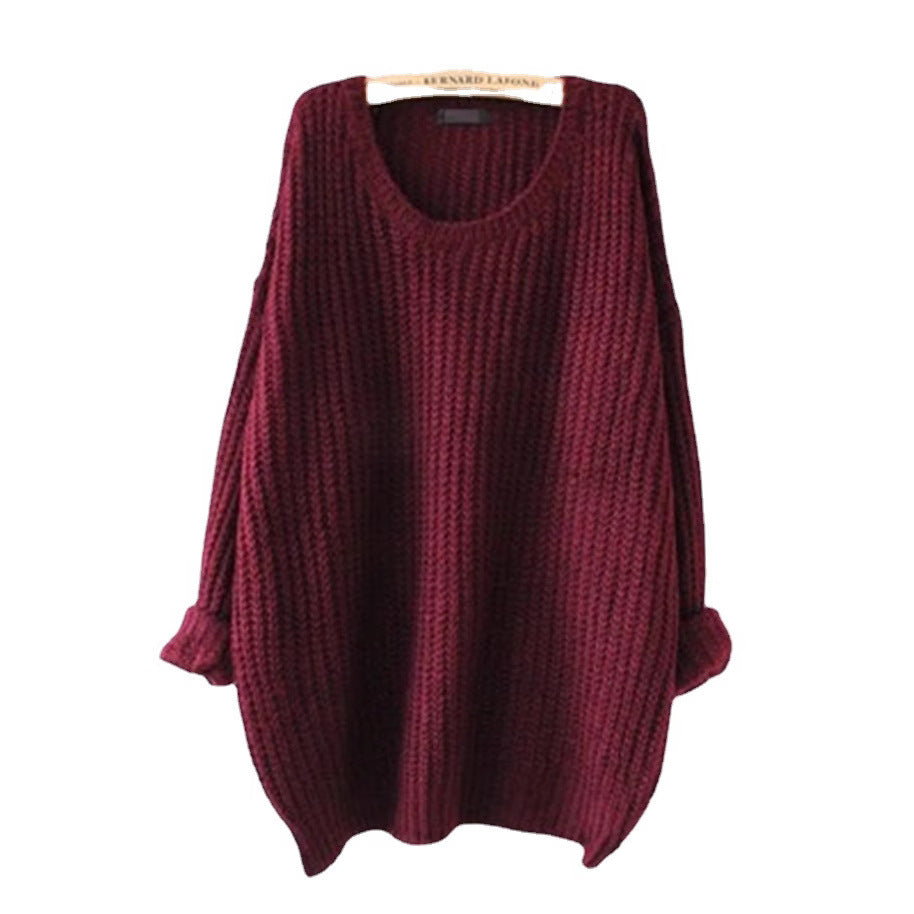 Damen Grobstrickpullover mit weitem Schnitt und feinen Lochmustern Fudus