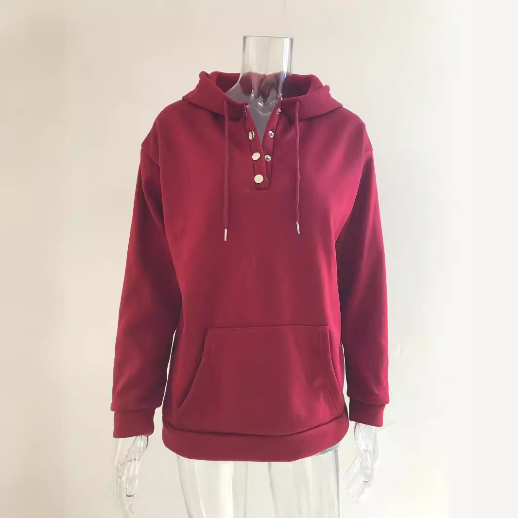 Damen Hoodie mit Knopfdetails und praktischen Taschen Fudus