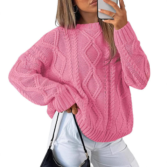 Damen Grobstrickpullover mit Wellenmuster und weitem Schnitt Fudus