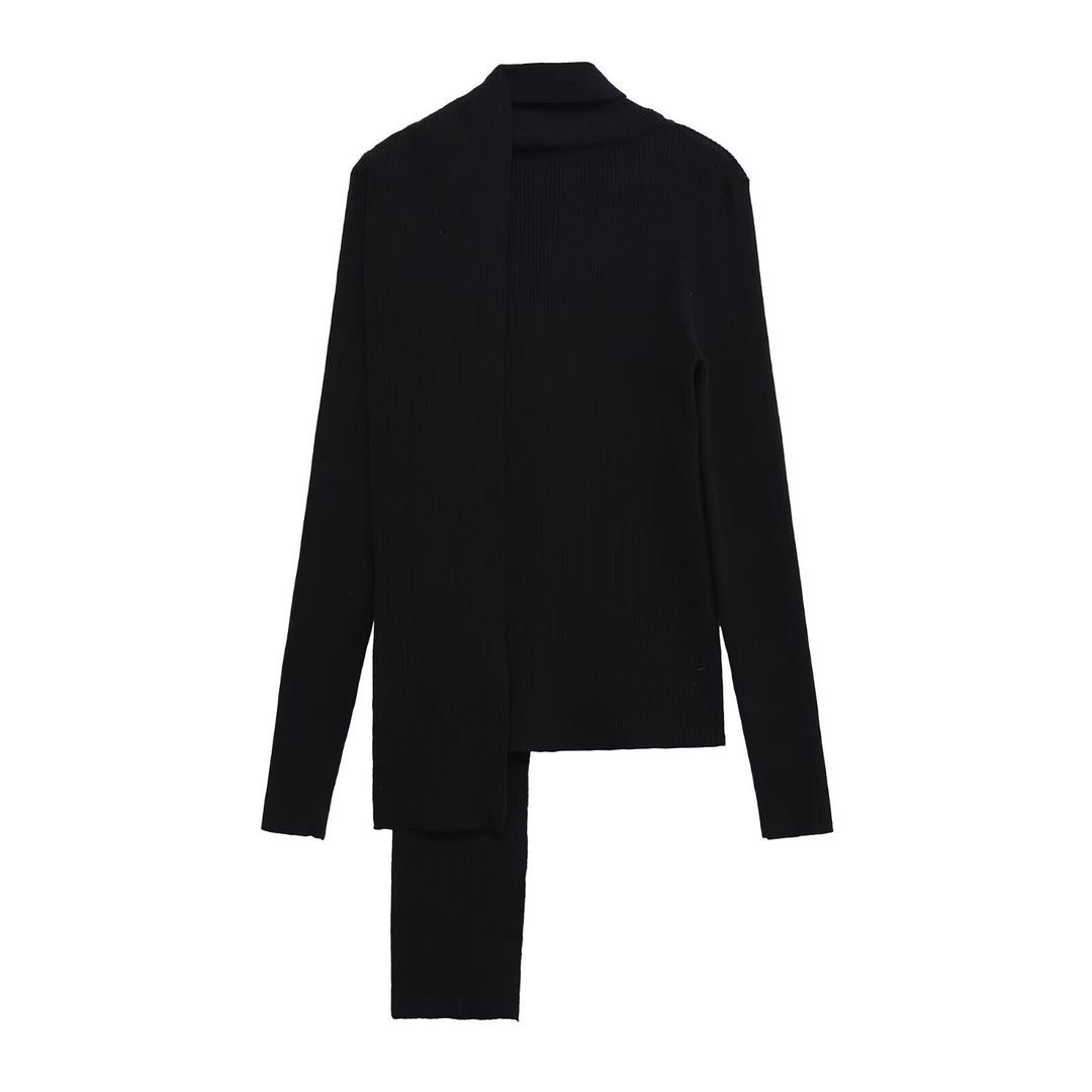 Damen Langarmshirt mit modischem Schalkragen und dekorativen Knopfdetails Fudus