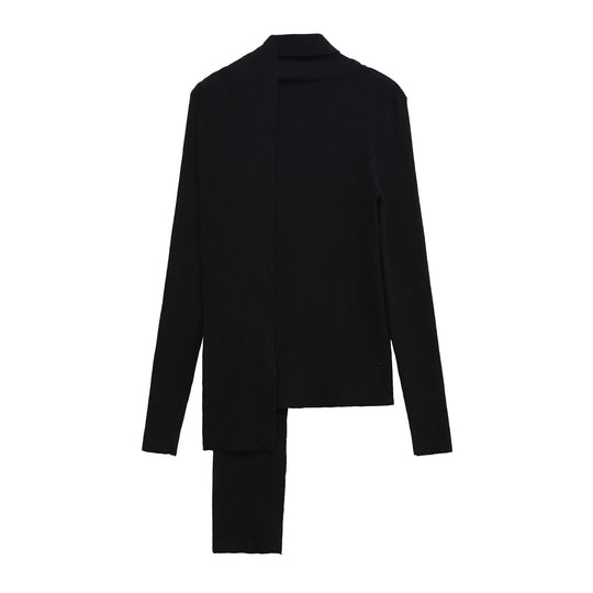 Damen Langarmshirt mit modischem Schalkragen und dekorativen Knopfdetails Fudus