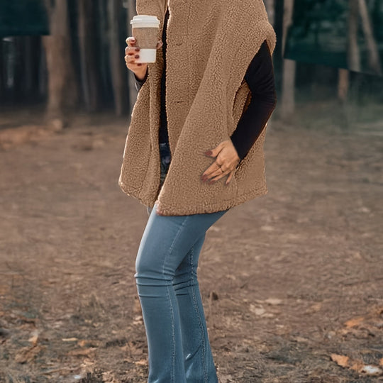 Damen kuschelige Teddy-Weste mit Kapuze Fudus