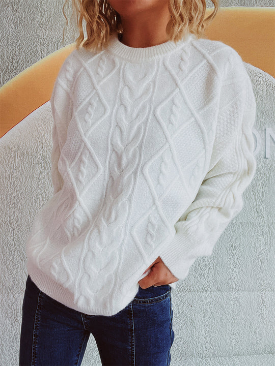 Damen Grobstrickpullover mit elegantem Zopfdesign und lässigem Schnitt Fudus