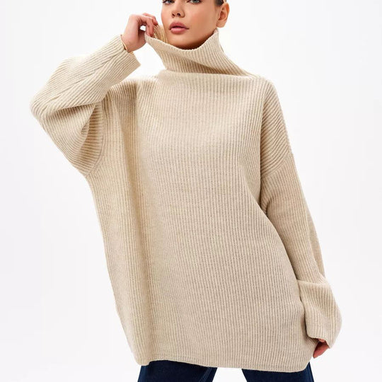 Damen Grobstrick Pullover mit hohem Rollkragen und lässigem Schnitt Fudus