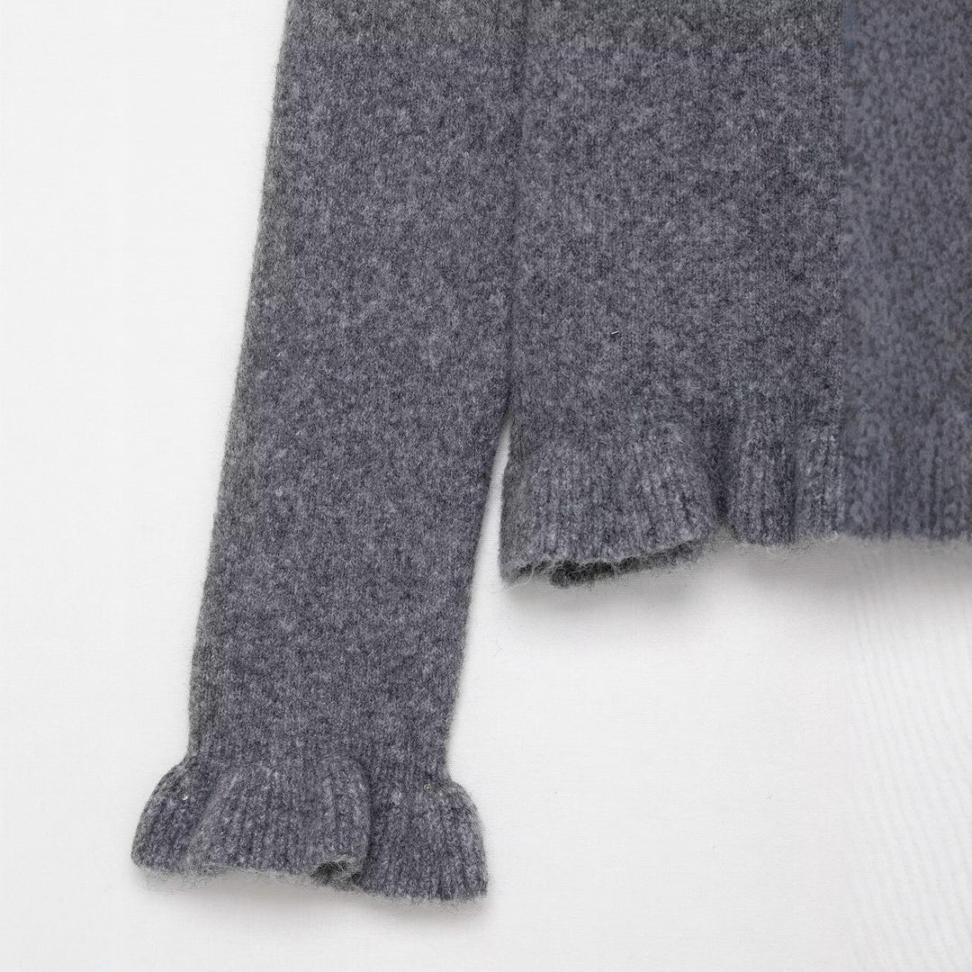 Damen kuschelige Strickjacke mit Rüschenkragen Fudus