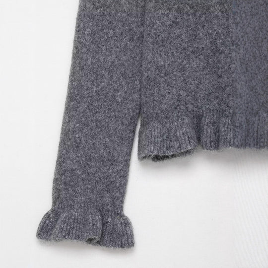 Damen kuschelige Strickjacke mit Rüschenkragen Fudus