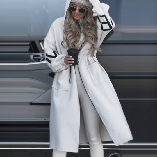 Damen Langmantel mit Kapuze und Zipper Fudus