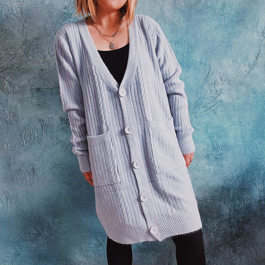 Damen Grobstrickjacke mit modernen Knopfdetails und lässigem Schnitt Fudus