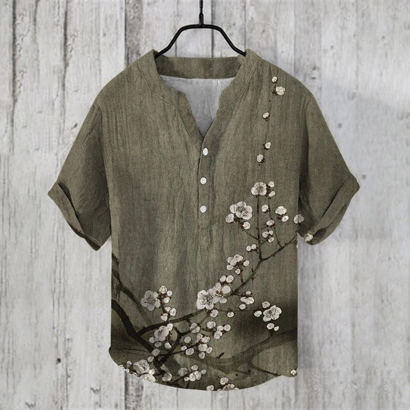 Fudus | Weinlese Fisch Japanische Kunst Leinenmischung Hemd