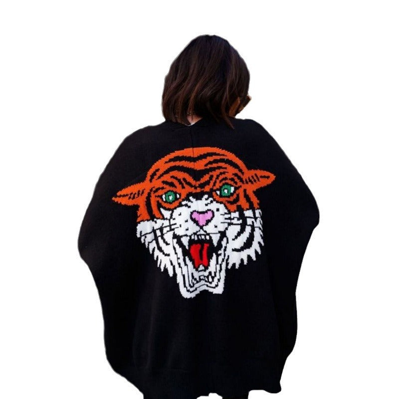 Damen Grobstrickpullover mit auffälligem Tiger-Design Fudus