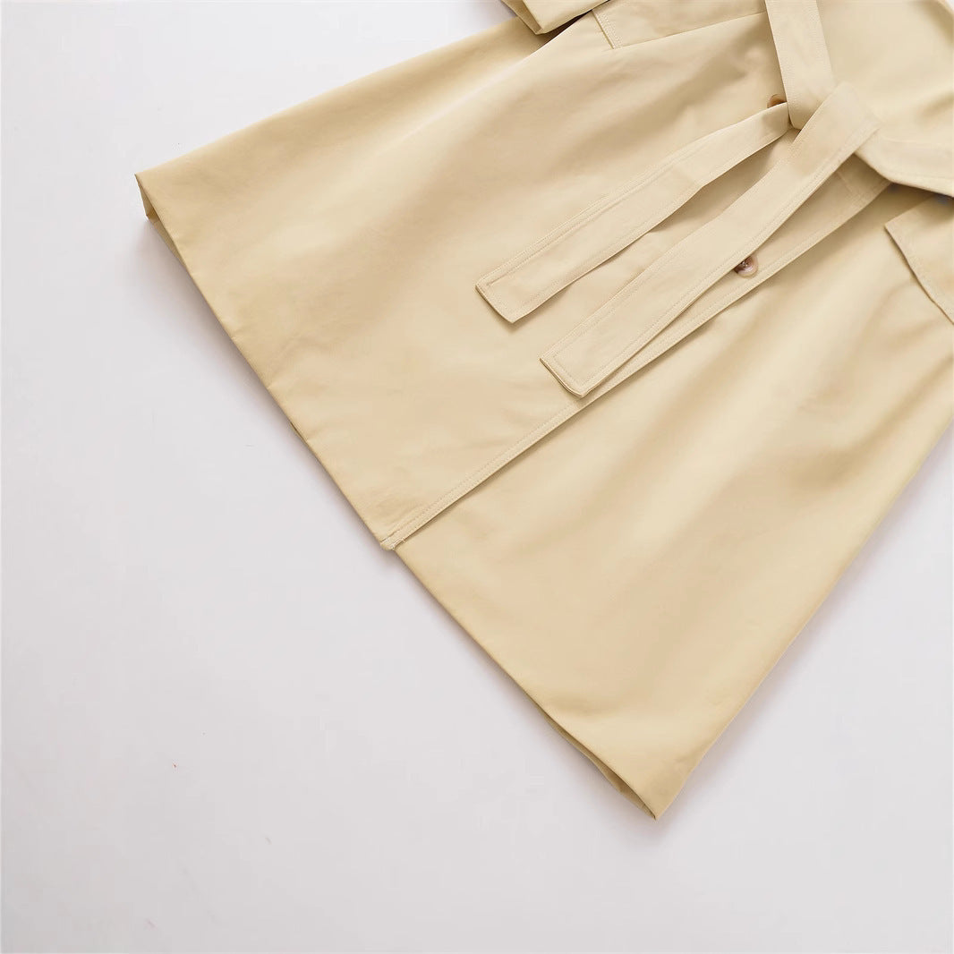 Damen klassischer Trenchcoat mit Gürtel und doppelter Knopfleiste Fudus