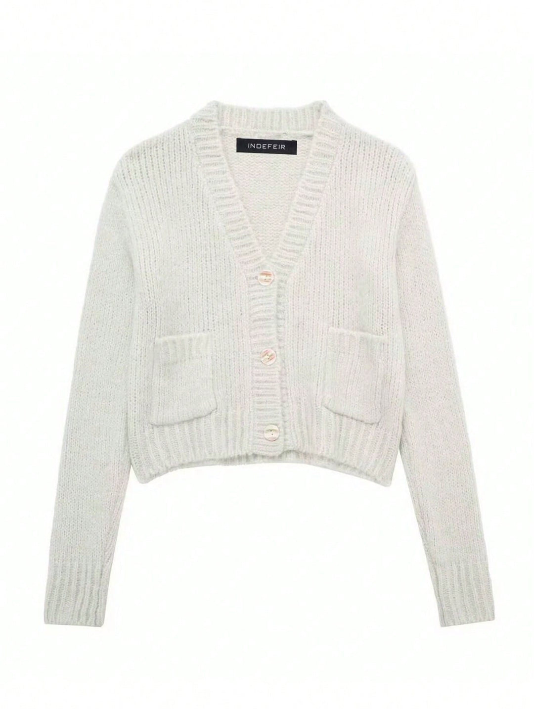 Damen kuschelige Strickjacke mit tiefem V-Ausschnitt und praktischen Taschen Fudus