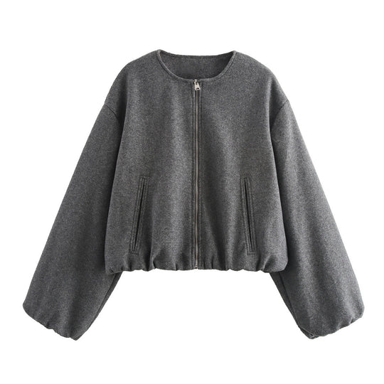 Damen lässige Oversize-Jacke mit elastischem Bund und praktischen Taschen Fudus