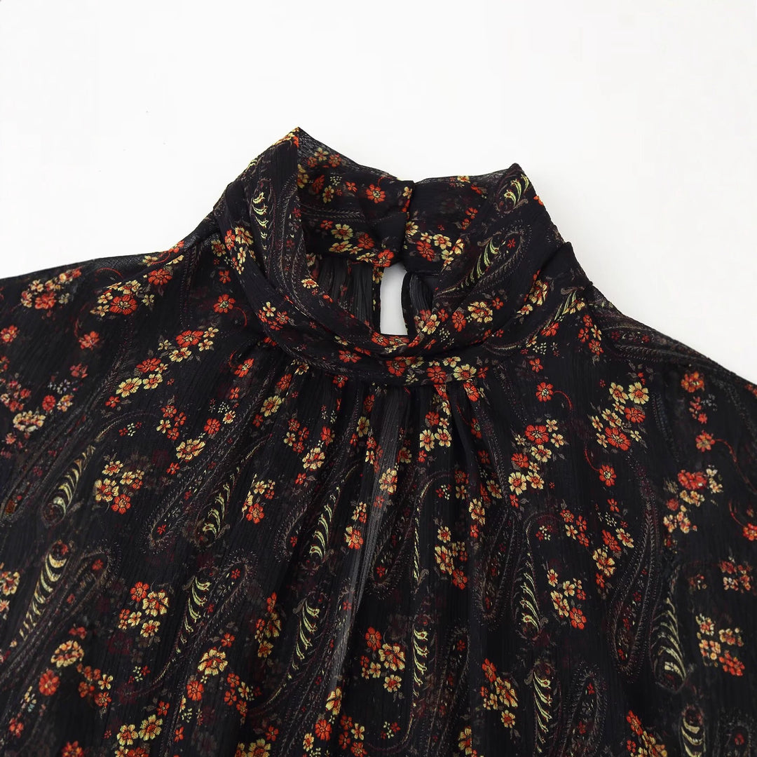 Damen Kleid mit voluminösen Rüschenärmeln und floralem Design Fudus