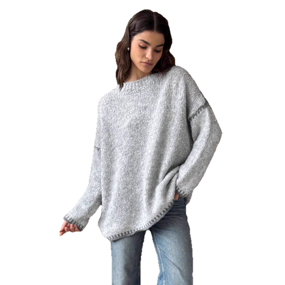 Damen kuscheliger Strickpullover mit kontrastierenden Akzentdetails Fudus
